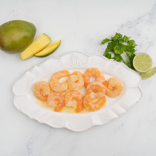 Vannameiräkor, Mango, ingefära och Honungs-marinerade.